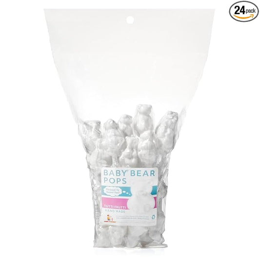 White Bear Pops Lollipop Suckers: Individually Wrapped Baby Bear Candy on a Stick by Espeez - Tutti Frutti Bears (24 Count)