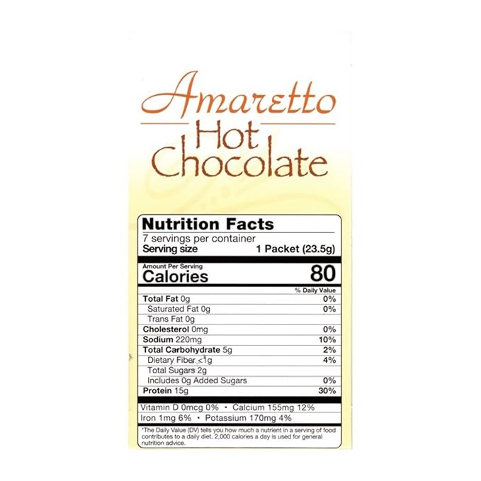 Nutmeg State Nutrition HealthyWise - High Protein Hot Cocoa - Instant Low Carb, Low Calorie Hot Chocolate Mix with 15g Protein, 7 Servings Per Pack (Amaretto)