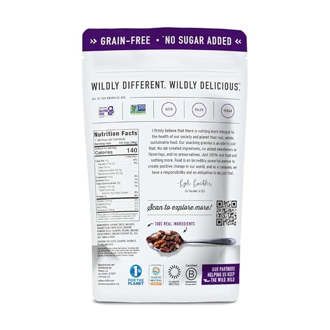 Wildway Keto Granola | Dark Chocolate Sea Salt | Grain-Free Certified Gluten-Free Cereal | Vegan, Low Carb | No Sugar Added | Paleo-Friendly, Non-GMO Fruit & Nut Clusters | Nutrient-Rich | 8oz, 3 Pack
