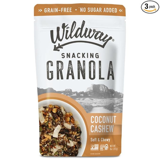 Wildway Keto Granola | Coconut Cashew | Grain-Free, Certified Gluten-Free Cereal | Vegan, Low Carb | No Sugar Added | Paleo-Friendly | Non-GMO Fruit & Nut Clusters | Nutrient-Rich Snack | 8 oz, 3 Pack