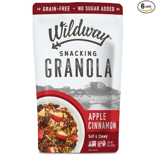 Wildway Keto Granola | Apple Cinnamon | Grain-Free, Certified Gluten-Free Cereal | Vegan, Low Carb | No Sugar Added | Paleo-Friendly | Non-GMO Fruit & Nut Clusters | Nutrient-Rich Snack | 8 oz, 6 Pack