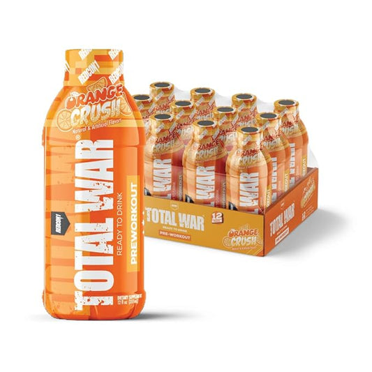 REDCON1 Total War Ready to Drink Pre Workout - Endurance Boosting, Keto Friendly RTD Formula - Amino Acid + Citrulline Malate Pre Workout Drink for Men & Women (Orange Crush, 12 Servings)