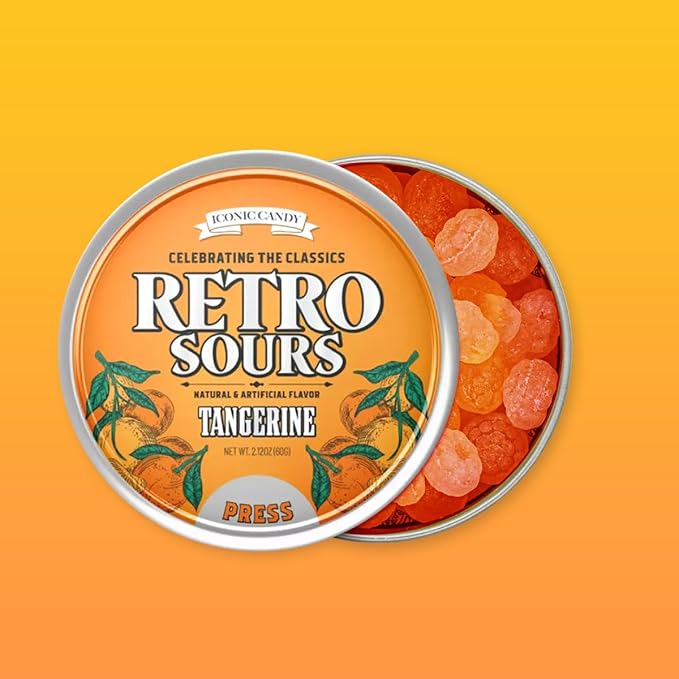 Retro Sours - Hard Tangy Candy - Pack of 3 Tins (Tangerine)