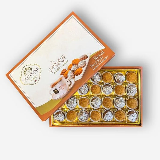 Zaitoune Mixed Lotus & Bounty Royal Petit Fours – 12 oz | Assorted Gourmet Chocolate Covered Cookie Selection | Authentic Arabic Cookies in a Beautiful Gift Box | Great Sharing Present