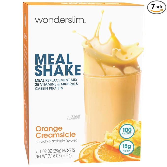 WonderSlim Meal Replacement Shake, Orange Creamsicle, 15g Protein, 25 Vitamins & Minerals, Gluten Free, Low Carb (7ct)