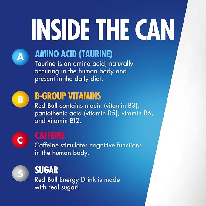 Red Bull Blue Edition Energy Drink, Blueberry, with 114mg Caffeine plus Taurine & B Vitamins, 12 Fl Oz, Pack of 4 Cans