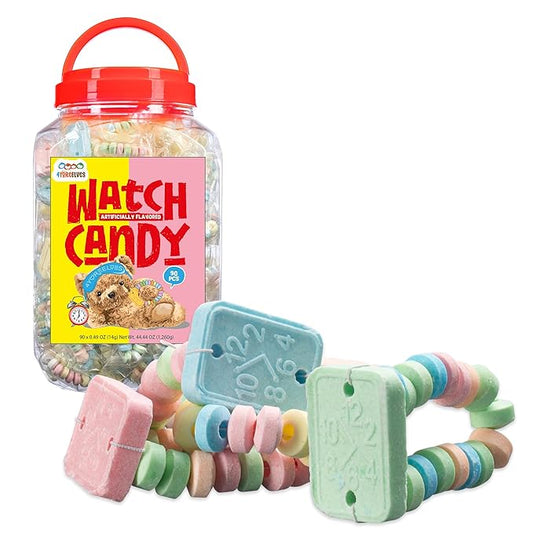 90 Candy Bracelet Watches Individually Wrapped, Taste Nostalgia with our Playful and Delicious Candy Jewelry, Perfect for Party Favors, Goody Bags and Birthdays, by 4YoreElves, Pack of 90 x 0.42oz