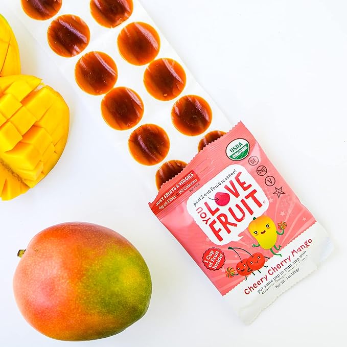 YOU LOVE FRUIT – CHEERY CHERRY MANGO All Natural Fruit Snacks, Healthy Snack Pack, Real Fruit! Gluten Free, Non GMO, Vegan, Fiber packed, Low Fat, Kosher, Variety Pack, Great For Adding To Gift Box, 1.0 oz (Pack of 12)