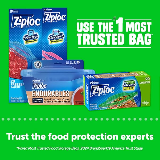 Ziploc Food Storage and Sandwich Bags Variety Pack, Stay Open Design with Stand-Up Bottom, Easy to Fill, 190 Bags Total