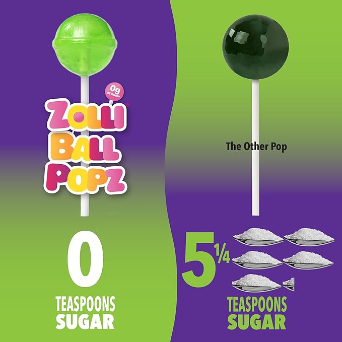 Zollipops Ball Popz Green Apple & Strawberry - Sugar-Free, Allergy-Free, Vegan, KETO Lollipops for a Flavorful and Guilt-Free Treat