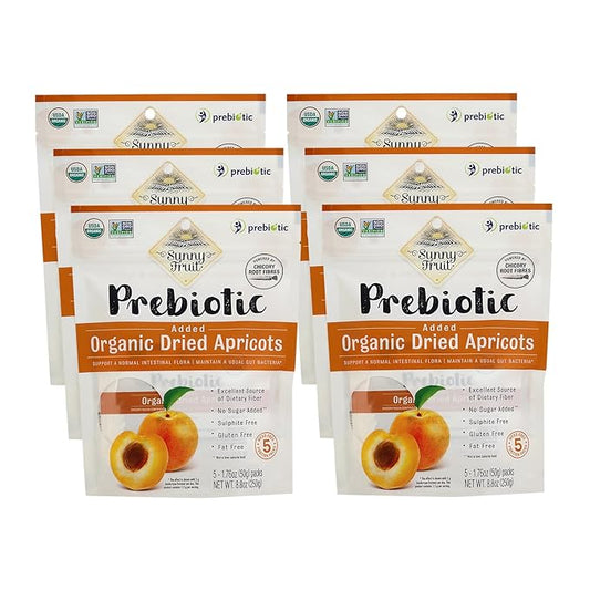 Sunny Fruit Organic Prebiotic Apricots - 6 Bags (30 Individual Portion Packs) | No Preservatives, No Sugar Added | Convenient Snack Packs with Prebiotic Fiber | ORGANIC, NON-GMO, KOSHER, HALAL