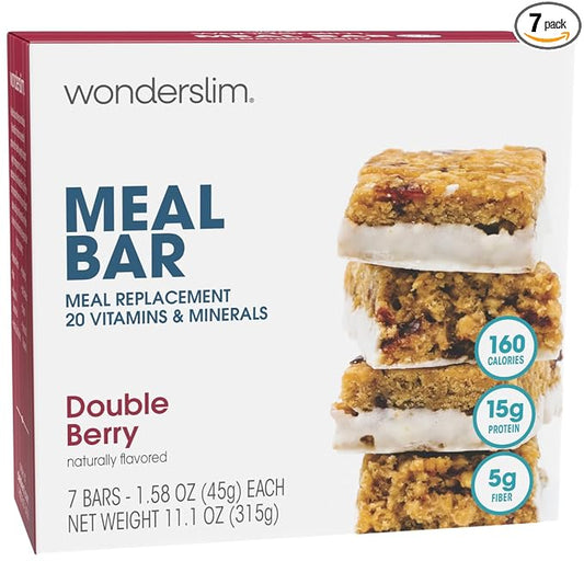 WonderSlim Meal Replacement Bar, Double Berry, 15g Protein, 20 Vitamins & Minerals, Gluten Free (7ct)