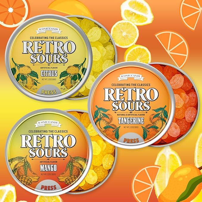 Retro Sours - Hard Tangy Candy - Pack of 3 Tins Combo Pack