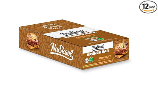 NuSkool Snacks French Toast Keto Friendly Protein Krunch Bars (12 Pack) - 7g Fiber, 10g Clean Plant-Based Protein, 3g Net Carbs - Gluten-Free, Non-GMO, Vegan, Low Carb Keto Healthy Breakfast Snack
