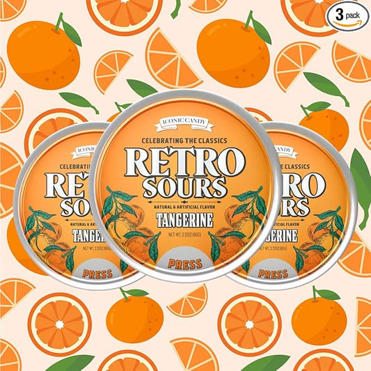 Retro Sours - Hard Tangy Candy - Pack of 3 Tins (Tangerine)