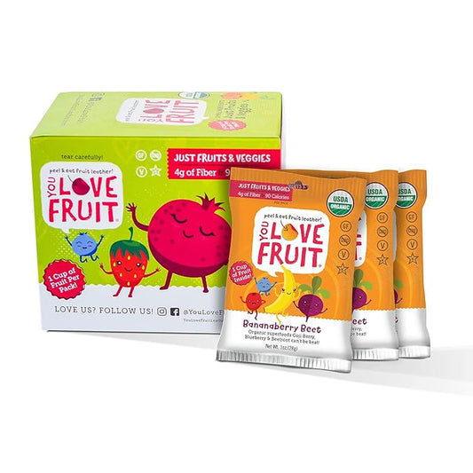 YOU LOVE FRUIT – BANANABERRY BEET All Natural Fruit Snacks, Healthy Snack Pack, Real Fruit! Gluten Free, Non GMO, Vegan, Fiber packed, Low Fat, Kosher, Variety Pack, Great For Adding To Gift Box, 1.0 oz (Pack of 12)