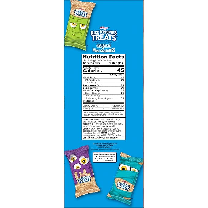 Rice Krispies Treats Crispy Mini Marshmallow Squares, Trick-or-Treat Snacks, Halloween Pack, Original, 23.2oz Box (60 Bars)