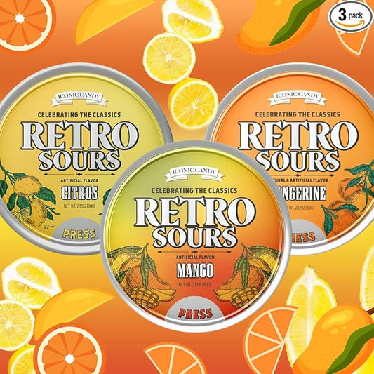 Retro Sours - Hard Tangy Candy - Pack of 3 Tins Combo Pack