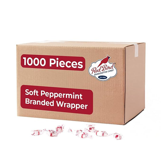 Red Bird Soft Peppermint Candy Mints, Bulk Candy Individually Wrapped, Branded Wrapper, 1000 ct