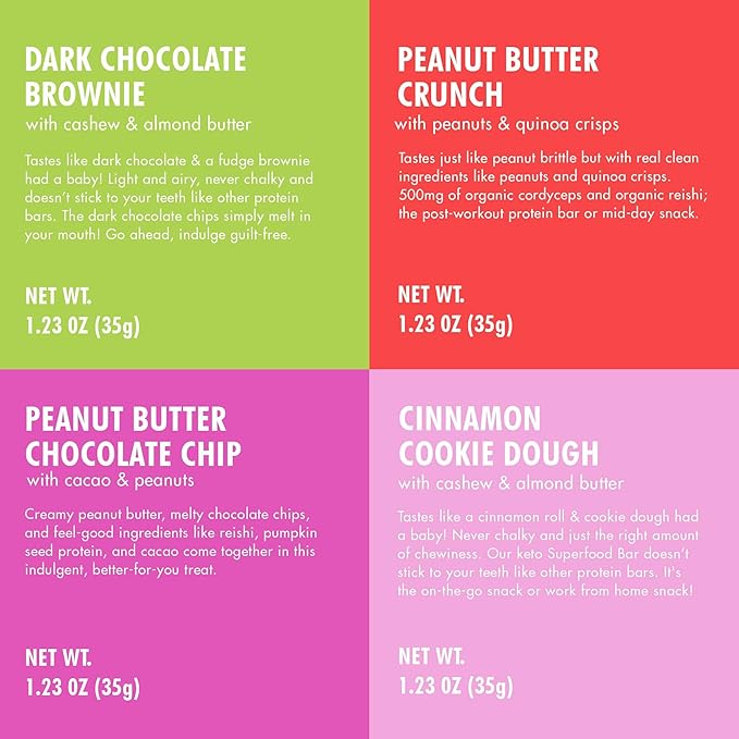 B.T.R. Nation Superfood Keto Protein Bars - Plant Based Vegan Protein | (4 Pack) (Sampler Pack) | Low Carb Food, Low Calorie, Gluten Free, No Sugar Alcohols, Boosted with Superfoods!