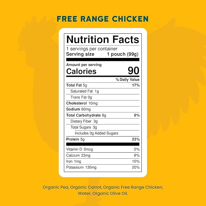 Serenity Kids 6+ Months Baby Food Pouches Chicken Puree - BPA-Free Organic Baby Food - Free-Range Chicken & Pea & Carrot - 3.5 Oz, 6 Pack