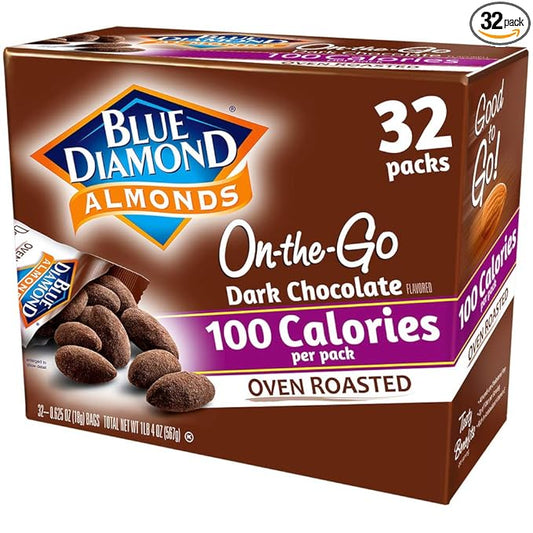 Blue Diamond Almonds Dark Chocolate Cocoa Dusted Snack Nuts, 100 Calorie Packs, (Pack of 1, 32 Count Toal)