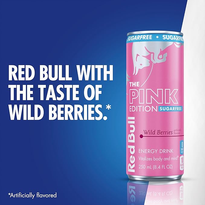 Red Bull Pink Edition Sugar Free Energy Drink, Wild Berries, 8.4 fl. oz., Case of 24 cans, with 80mg Caffeine, Taurine & B Vitamins