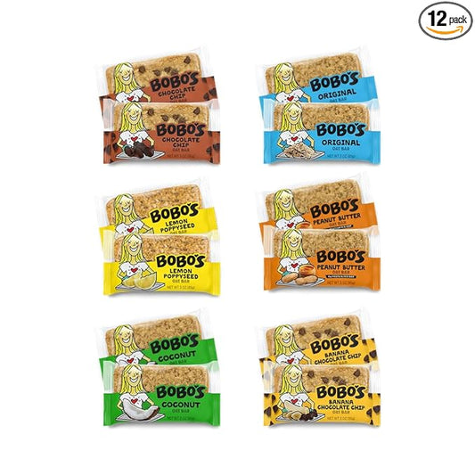 Bobo's Oat Bar Sampler Pack - Vegan - Non GMO - Plant Based - 6 flavors (12 count) Convenient On-The-Go Breakfast or Snack