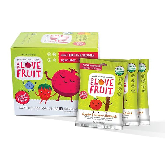 YOU LOVE FRUIT - APPLE & CINNA-SIDEKICK All Natural Fruit Snacks, Healthy Snack Pack, Real Fruit! Gluten Free, Non GMO, Vegan, Low Carb, Low Fat, Kosher, Variety Pack, Great For Adding To Gift Box, 1.0 oz (Pack of 12)