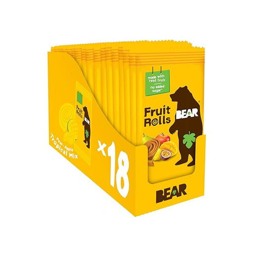 BEAR Real Fruit Snack Rolls - Gluten Free, Vegan, and Non-GMO - Tropical – Healthy School And Lunch Snacks For Kids And Adults, 0.7 Ounce (Pack of 18)