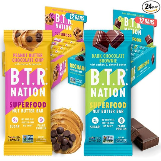 B.T.R. Nation Superfood Keto Protein Bars, Plant Based Vegan - Chocolate Lover's Super Pack | 24 Pack | Low Carb Food, Low Calorie, Gluten Free, No Sugar Alcohols, Boosted with Superfoods