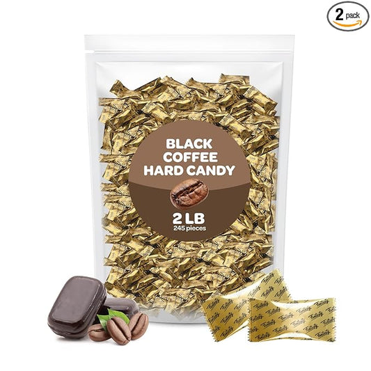 Black Coffee Flavored Hard Candy - 2 Pound Bulk Pack (About 245 Count) - Contains Caffeine - Individually Wrapped