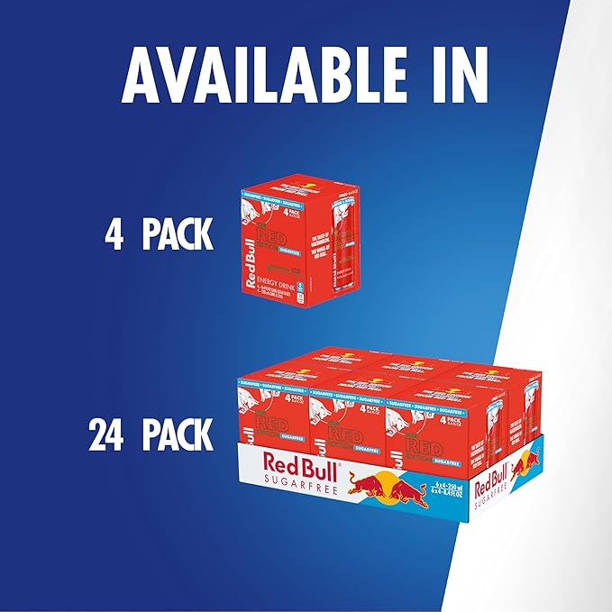 Red Bull Red Edition Sugar Free Energy Drink, Watermelon, with 80mg Caffeine plus Taurine & B Vitamins, 8.4 Fl Oz, Pack of 4 Cans