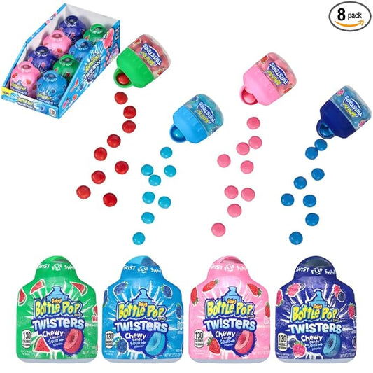 Baby Bottle Pop Twisters Chewy Candy, 8 Ct Sweet Candy with Chewy Sour Center in Twisting Containers, Full Size, Individually Wrapped Fun Bulk Assortment For Kids Party Favors, Toys, Goodie Bags