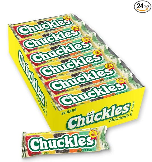 Wonka Chuckles Original, Jelly Sugar-Coated Candies, Fruit Flavored Candy, 2 Ounce Bars (Pack of 24)