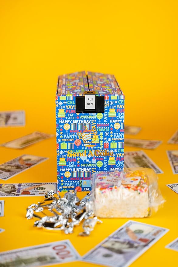 SendaCake Birthday Billionaire Box, Ready to Gift, No Assembly Required with Music, Sweet Caramels & Delicious 3" Happy Birthday Crispy Cake for Delivery - Gift for Women, Men, Sister, Mom, Dad, Best Friend, Adults, Kids