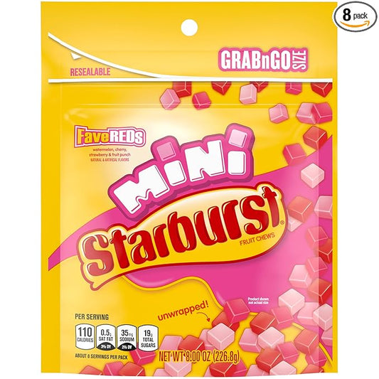 STARBURST Fruit Chews Candy - FaveREDS Minis, 8oz (Pack of 8) - Delicious STARBURST, Bulk Mini Candy, Bulk Box