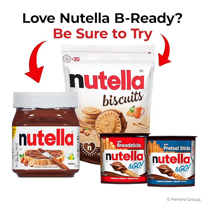 Nutella B-ready, Hazelnut Spread with Cocoa, Individually Wrapped Snacks, 16 2-Count Snack Bar Packs