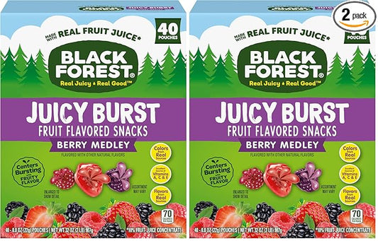 Black Forest Juicy Burst Fruit Snacks, Berry Medley, 0.8 Ounce Pouches (40 Count) (Pack of 2)