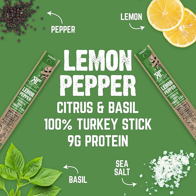 Righteous Felon Meat Sticks | 100% Turkey Sticks | Gluten Free & Keto Meat Sticks | Low Sugar & High Protein Turkey Sticks | Healthy Snack for Adults | Jerky Gifts for Men | Lemon Pepper, 24 Pack