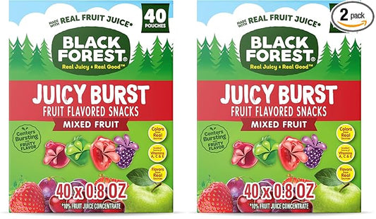Black Forest Juicy Burst Fruit Snacks, Mixed Fruit Flavors, 0.8 Ounce Pouches (40 Count) (Pack of 2)