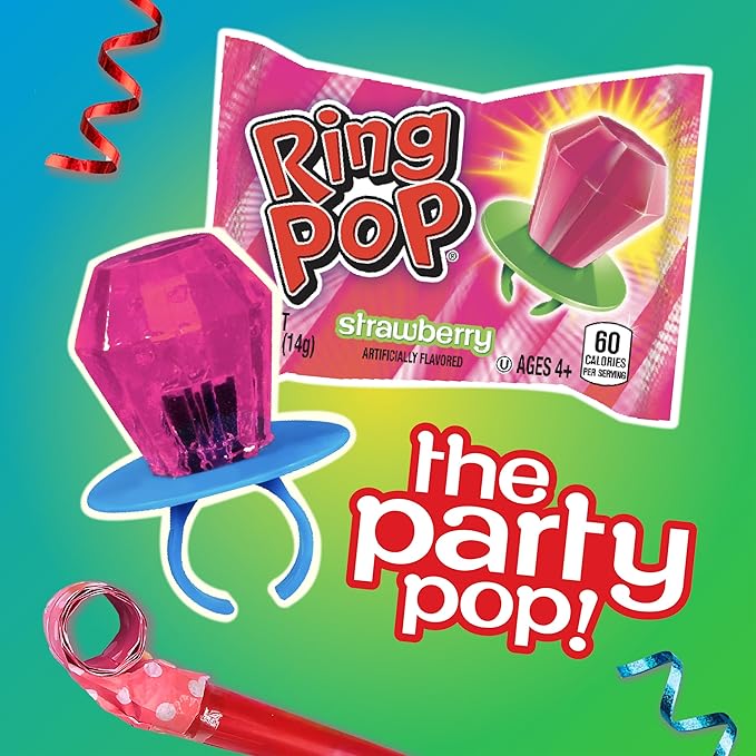 Ring Pop Individually Wrapped Bulk Lollipop- Variety Party Pack, 20 Lollipops per Bag (Case of 12 Bags)
