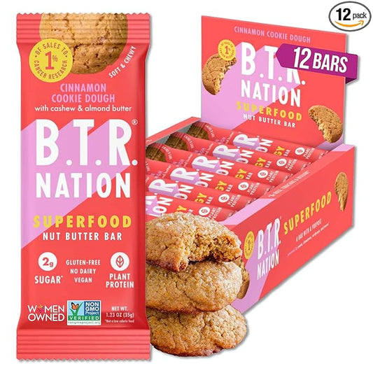 B.T.R. Nation Superfood Keto Protein Bars, Plant Based Vegan Protein - Cinnamon Cookie Dough ENERGY | 12 Pack| Low Carb, Low Calorie, Gluten Free, No Sugar Alcohols, Boosted with Superfoods