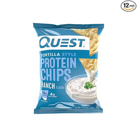 Quest Nutrition Tortilla Style Protein Chips, Ranch, Baked, 19g Protein, 4g Net Carb, Low Carb, Gluten Free, 1.1 Ounce (Pack of 12)
