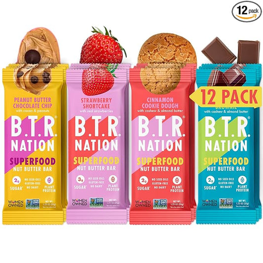 B.T.R. Nation Keto Superfood Protein Bars - Plant Based and Free of Sugar Alcohols | (12) Bar Variety Pack | Gluten Free, and Boosted with Powerful Superfoods!