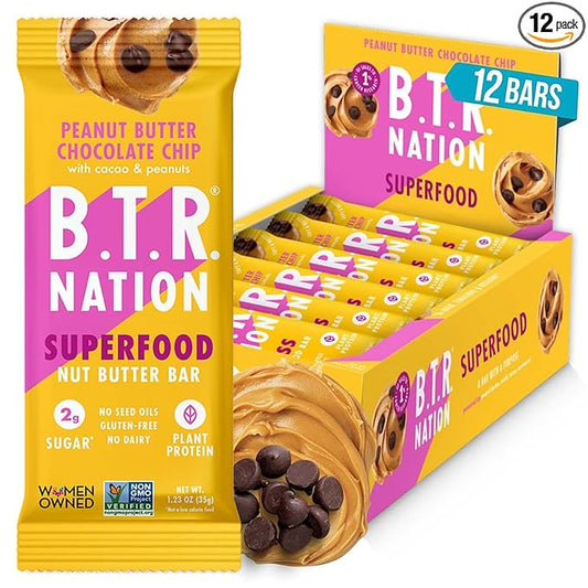 B.T.R. Nation Vegan Keto Superfood Protein Bars - Peanut Butter Chocolate Chip BLISS | (12) Bars | Low Carb, Plant Based, Gluten Free, Free of Sugar Alcohols & Boosted with Powerful Superfoods!