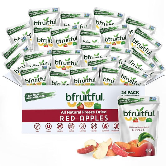 bfruitful Freeze-Dried Apple, Freeze Dried Fresh Fruit Bites, Gluten Free, Vegan, Dairy Free, Kosher, No Sugar Added, Non GMO, Healthy Snacks for Kids or Adults, Single-Serve Snack Packets, 24 Pack