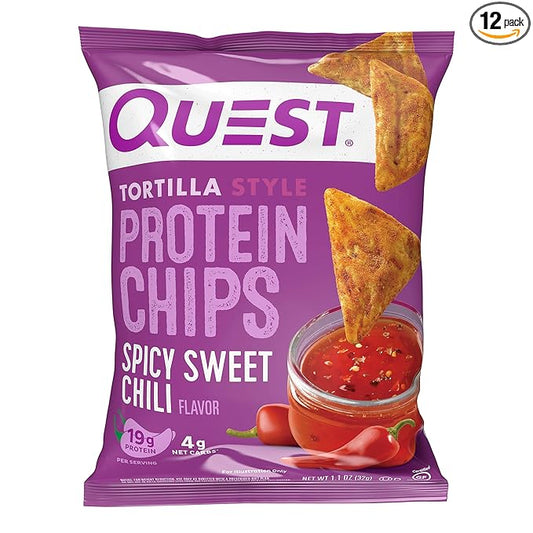Quest Nutrition Spicy Sweet Chili Tortilla Chip, 19g Protein, 4g Net Carb, Low Carb, Gluten Free, 1.1 oz (Pack of 12)