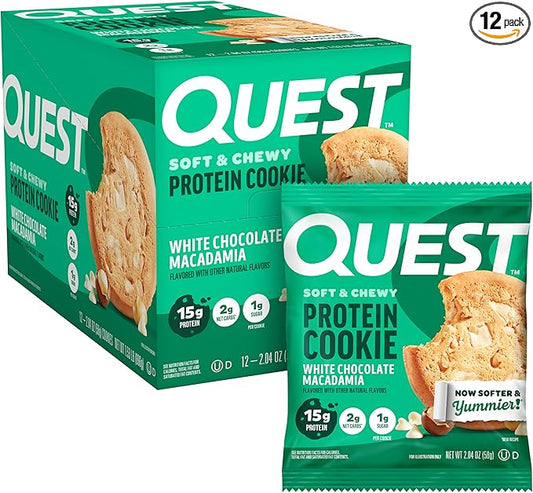 Quest Nutrition White Chocolate Macadamia Protein Cookie, 15g Protein, 1g Sugar, 2g Net Carbs, Keto Friendly, High Protein, Low Carb; 12 Count