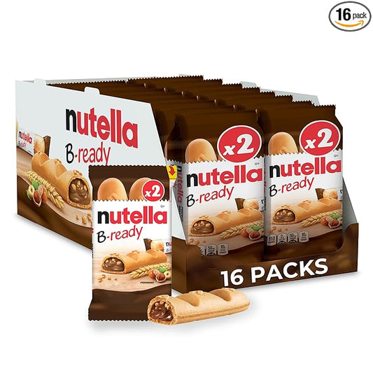 Nutella B-ready, Hazelnut Spread with Cocoa, Individually Wrapped Snacks, 16 2-Count Snack Bar Packs